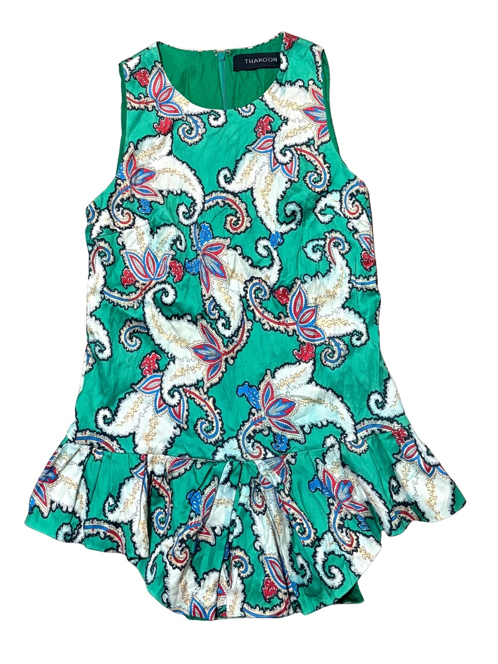 Thakoon Green Paisley Silk Blend Sleeveless Peplum Top Women’s Approx Size 2